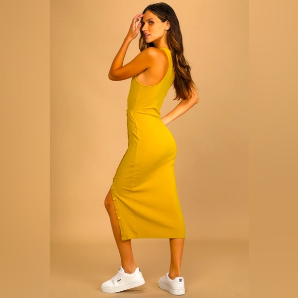 Lulus Mustard Yellow Button-Front Cutout Midi Dress - Picture 3 of 11